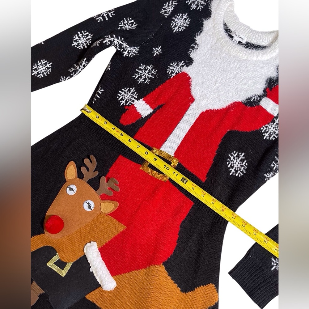Black Santa & Reindeer Knit Mini Dress - Holiday Sweater Dress - Picture 9 of 9